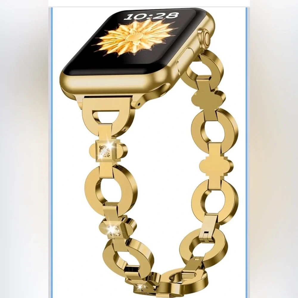 NWT Tauri Metal Link Adj Apple Watch Band Bling Diamonds for All Series in Gold